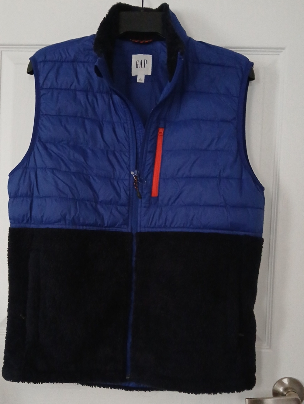 GAP Royal Blue & Black Quilted Puffer Fleece Vest with Orange Zipper NWOT